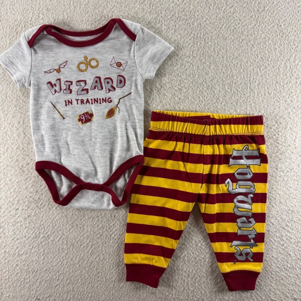 Harry Potter Bodysuit Pants Set Baby 3-6M Grey Burgundy Exc Wizard Training